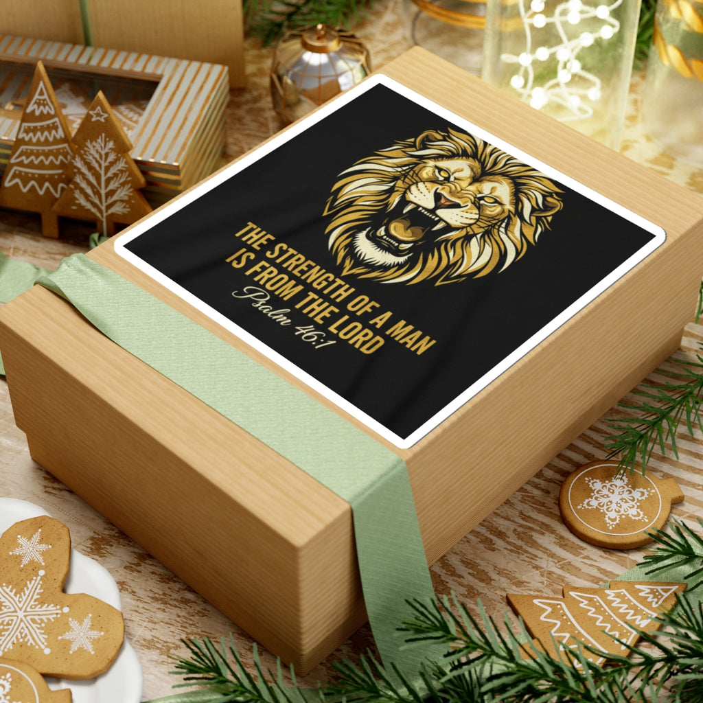 Christian Lion Sticker — "The Strength of a Man Is From the Lord" (Psalm 46:1)