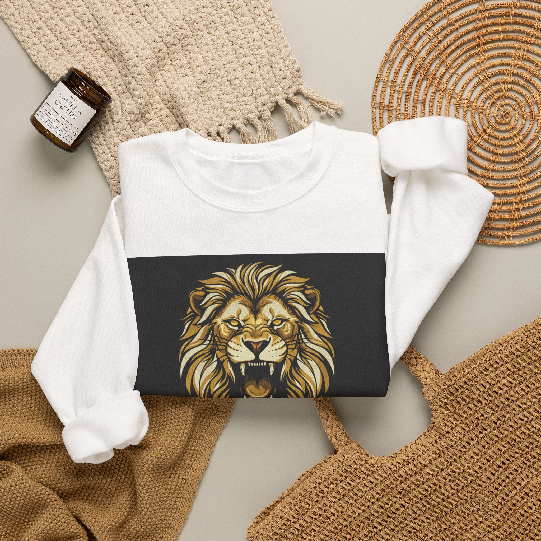 Crewneck Sweatshirt — Lion Graphic with Psalm 46:1 Faith Quote