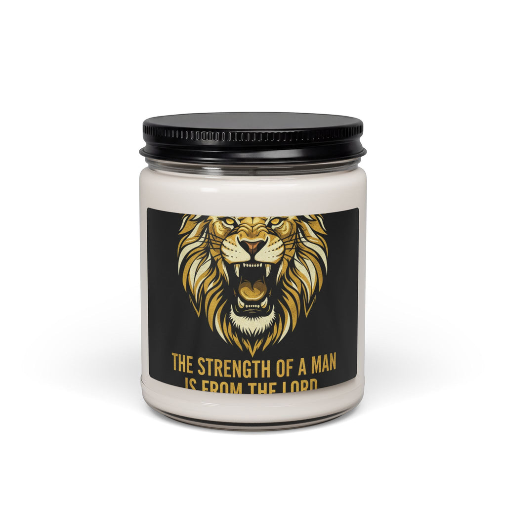 Inspirational Lion Scented Soy Candle – “The Strength of a Man Is From the Lord” 9oz