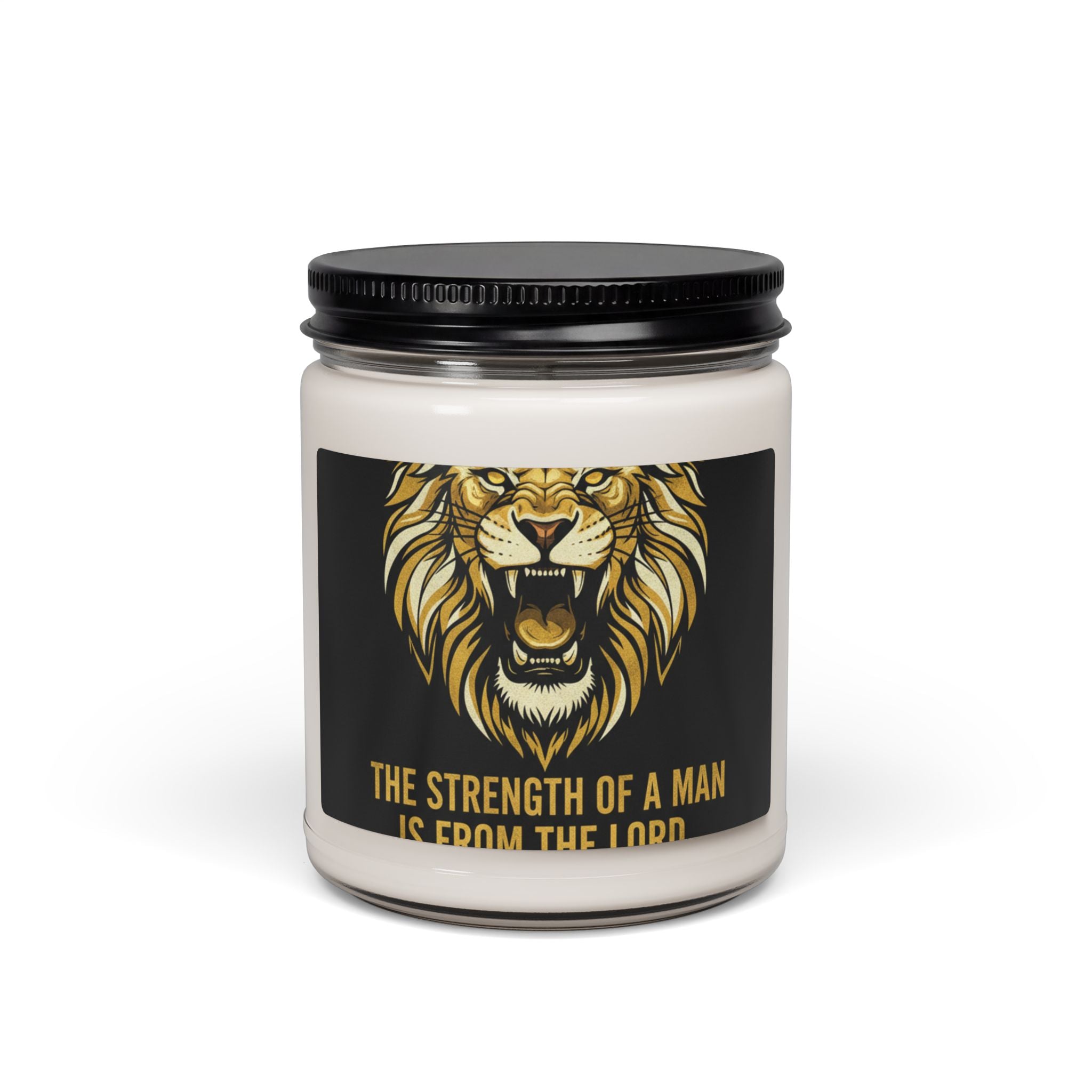 Inspirational Lion Scented Soy Candle – “The Strength of a Man Is From the Lord” 9oz