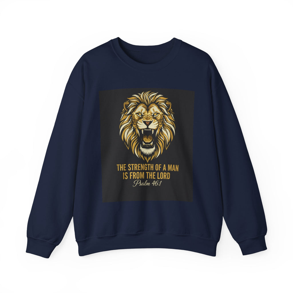 Crewneck Sweatshirt — Lion Graphic with Psalm 46:1 Faith Quote
