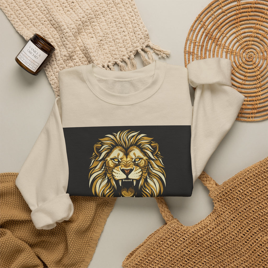 Crewneck Sweatshirt — Lion Graphic with Psalm 46:1 Faith Quote