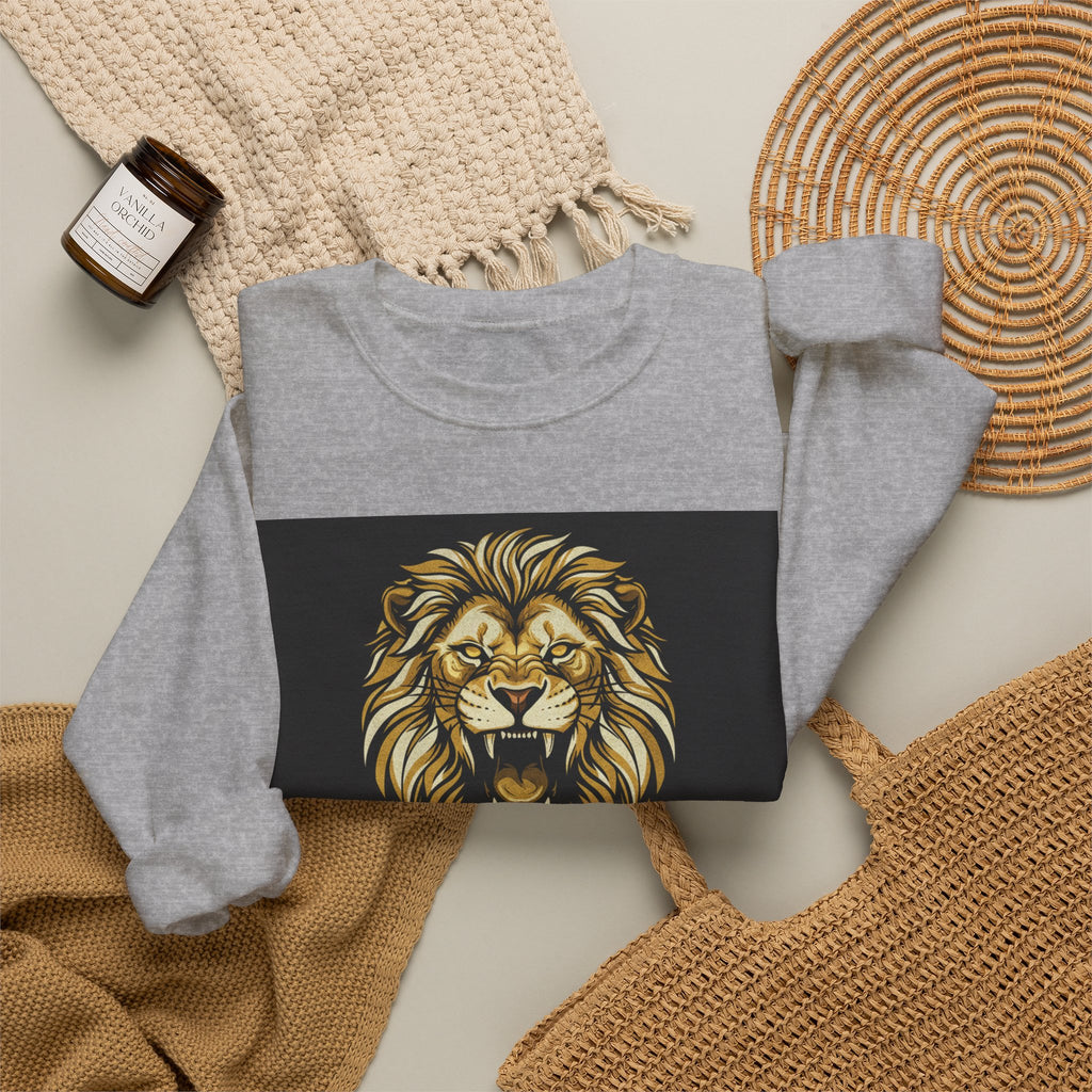 Crewneck Sweatshirt — Lion Graphic with Psalm 46:1 Faith Quote