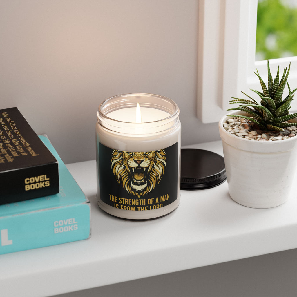 Inspirational Lion Scented Soy Candle – “The Strength of a Man Is From the Lord” 9oz