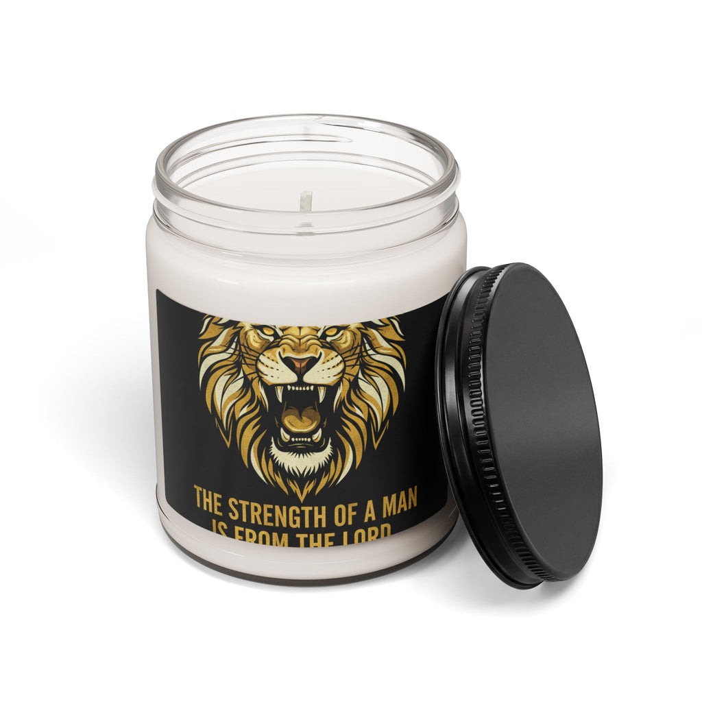Inspirational Lion Scented Soy Candle – “The Strength of a Man Is From the Lord” 9oz