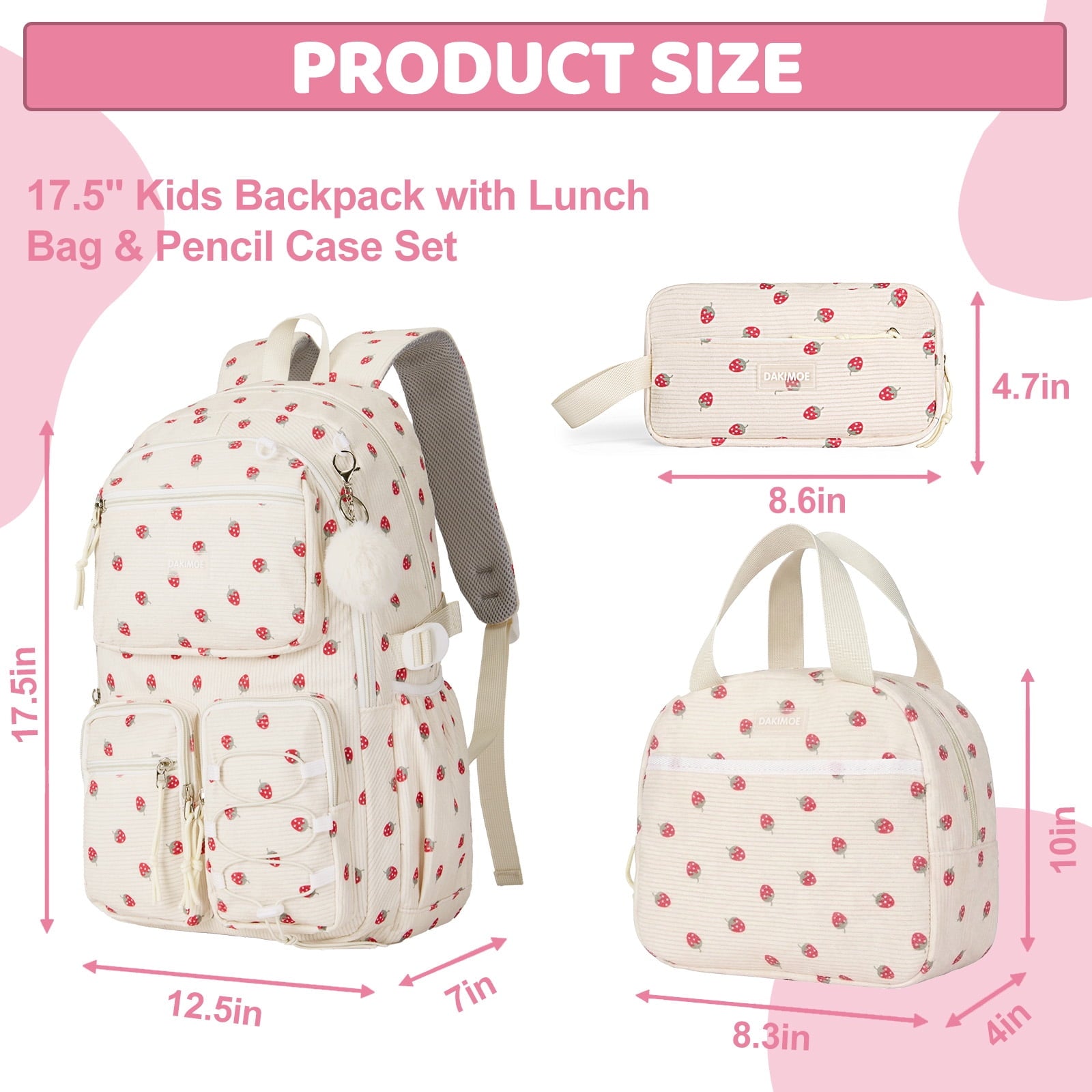 DAKIMOE School Backpack 3 Sets Corduroy Backpack for Teen Laptop Backp