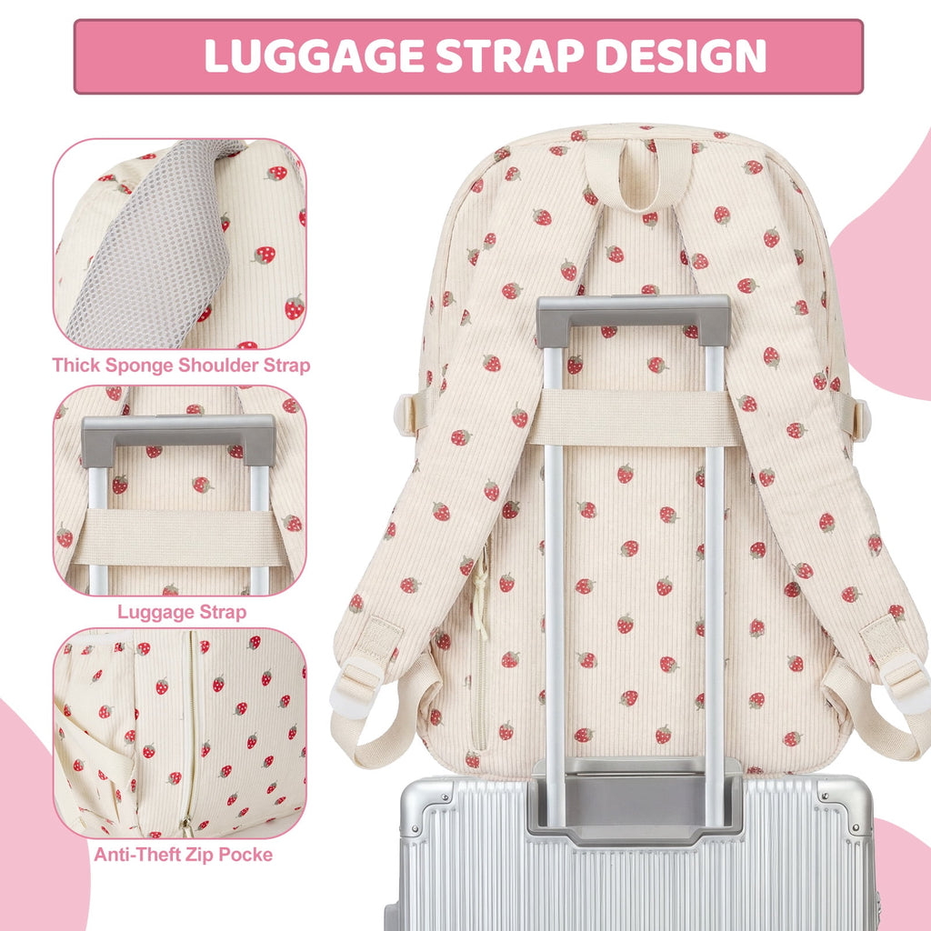 DAKIMOE School Backpack 3 Sets Corduroy Backpack for Teen Laptop Backp