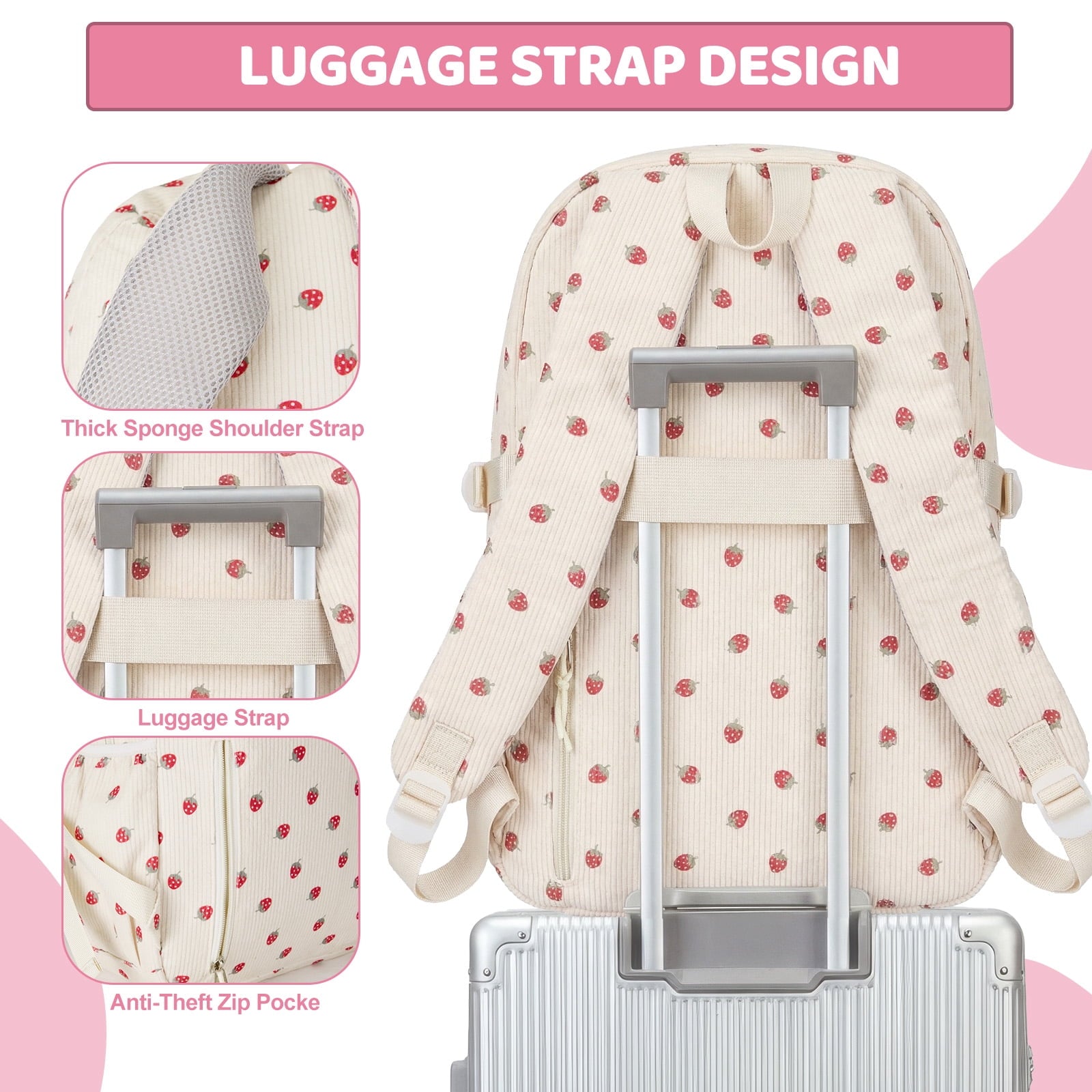 DAKIMOE School Backpack 3 Sets Corduroy Backpack for Teen Laptop Backp