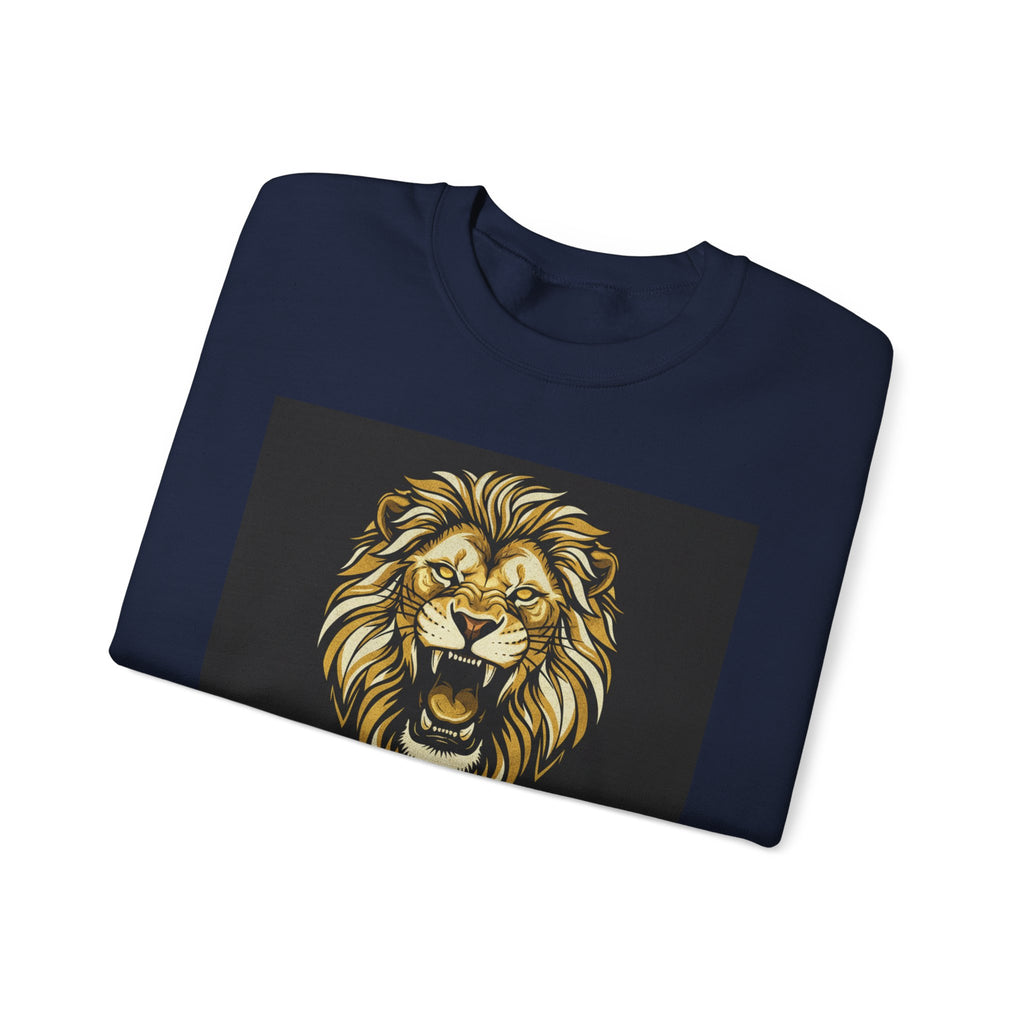 Crewneck Sweatshirt — Lion Graphic with Psalm 46:1 Faith Quote