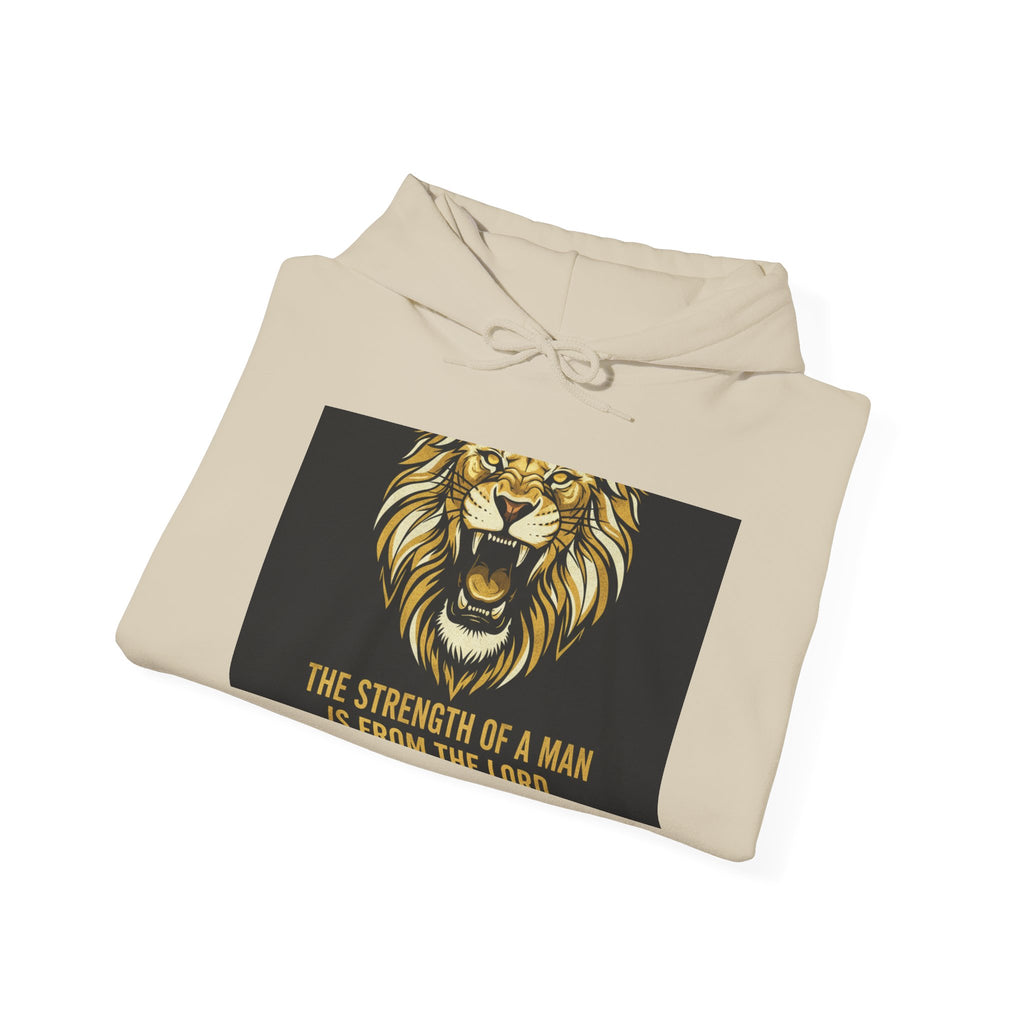 Lion Strength Hoodie — “The Strength of a Man is From the Lord” Graphic Hooded Sweatshirt