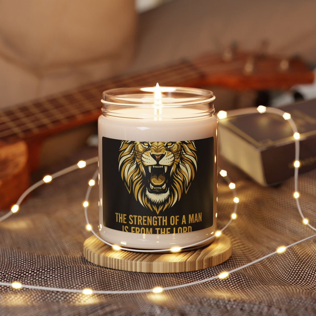 Inspirational Lion Scented Soy Candle – “The Strength of a Man Is From the Lord” 9oz