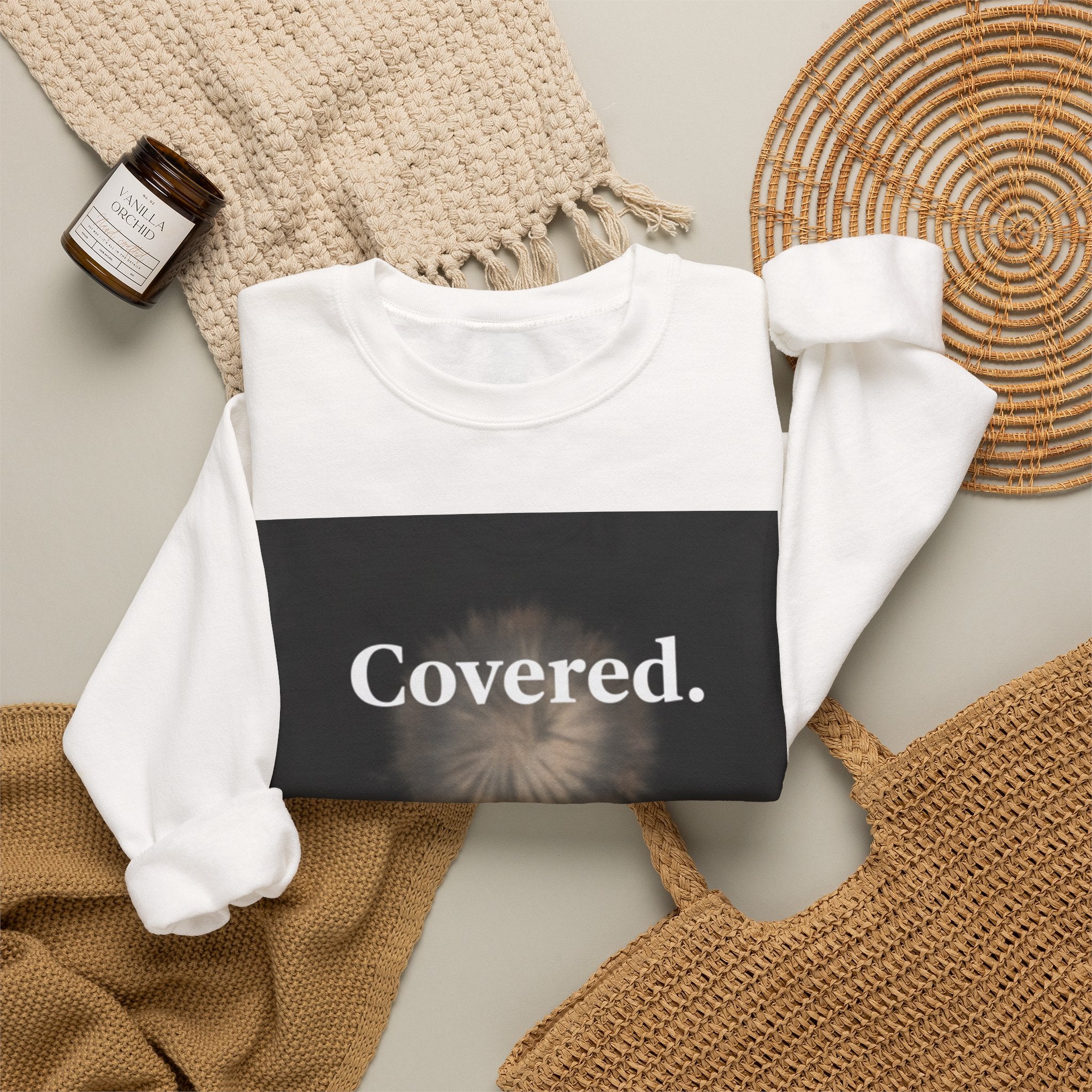 Covered. Crewneck Sweatshirt — Minimal Inspirational Graphic Pullover