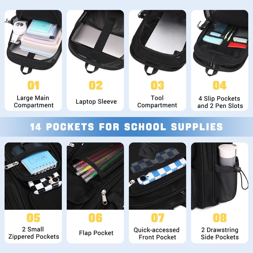 Soda Candy Mesh Backpacks for School Heavy Duty See Through Net Bookba
