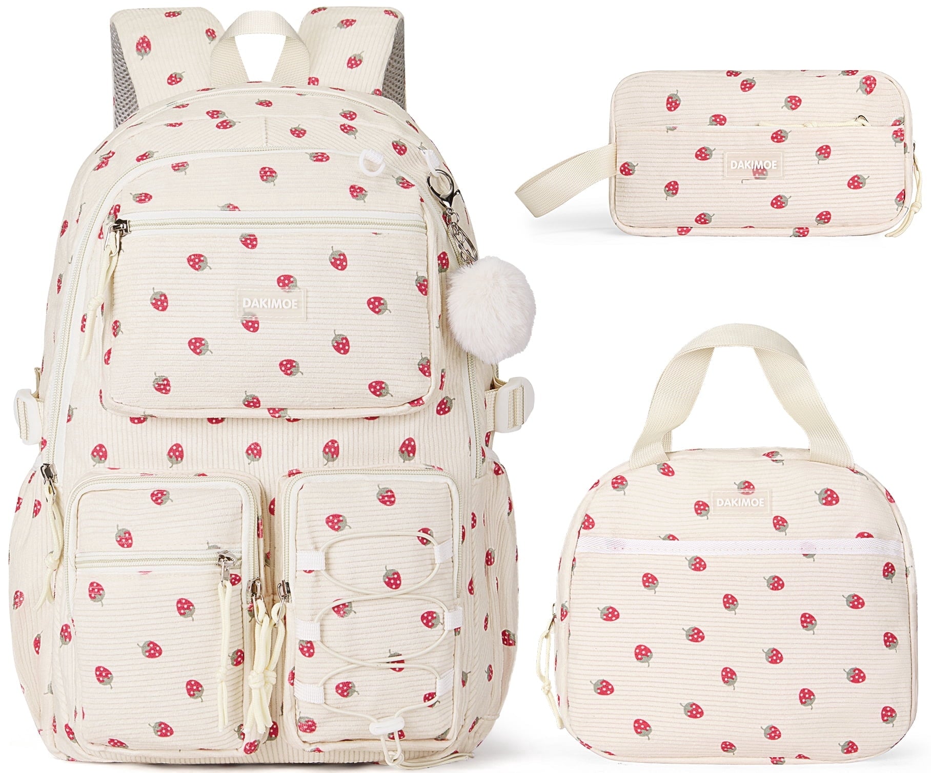 DAKIMOE School Backpack 3 Sets Corduroy Backpack for Teen Laptop Backp