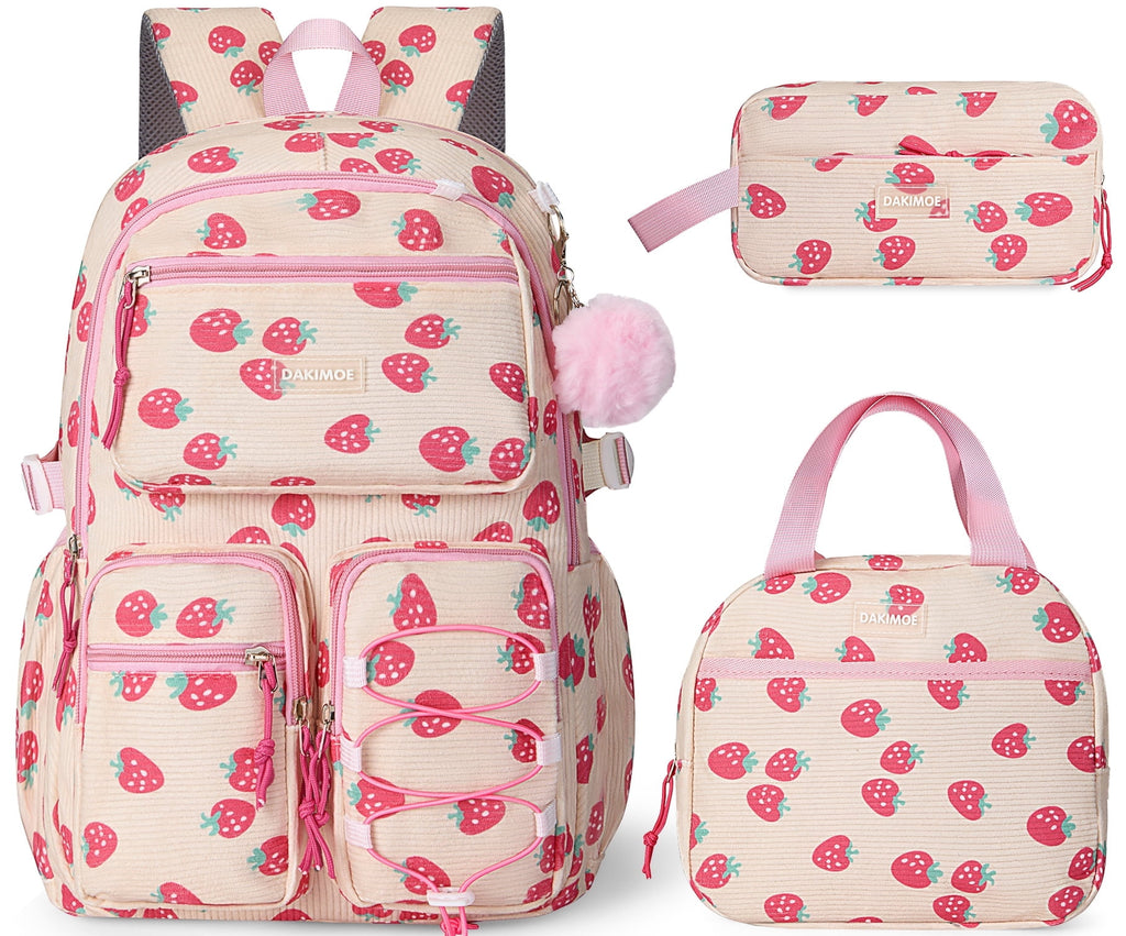 DAKIMOE School Backpack 3 Sets Corduroy Backpack for Teen Laptop Backp