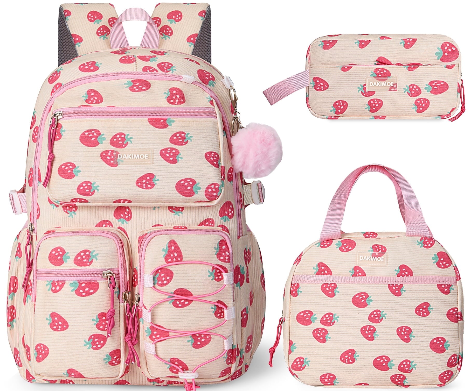 DAKIMOE School Backpack 3 Sets Corduroy Backpack for Teen Laptop Backp