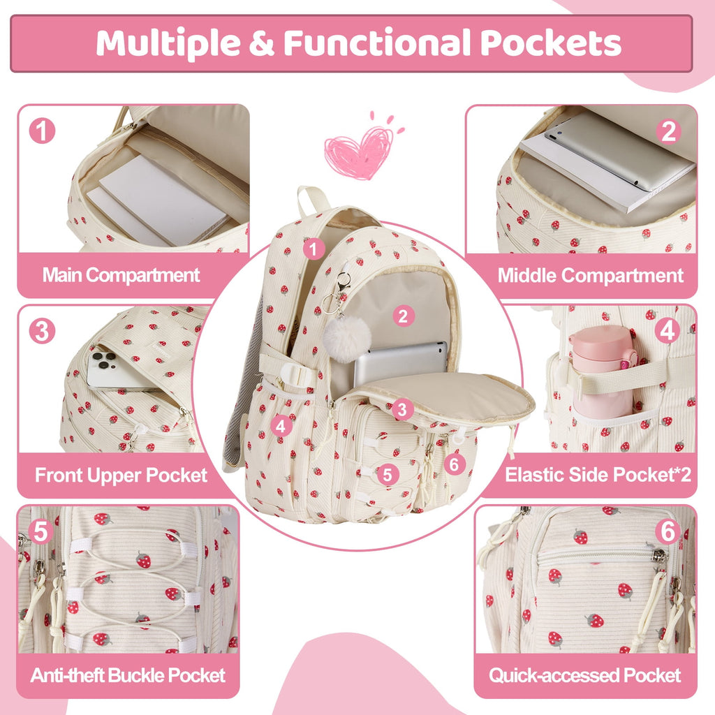 DAKIMOE School Backpack 3 Sets Corduroy Backpack for Teen Laptop Backp