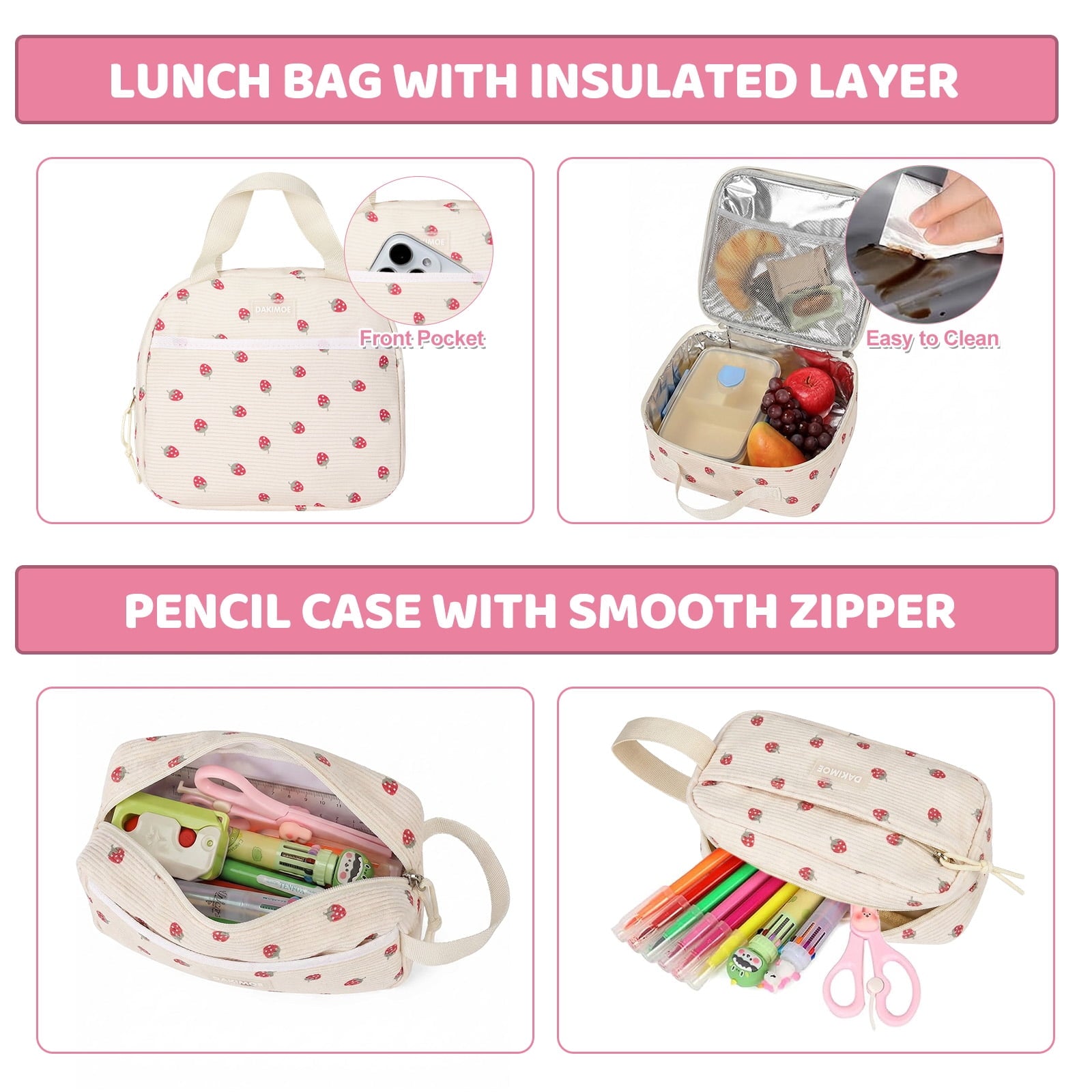 DAKIMOE School Backpack 3 Sets Corduroy Backpack for Teen Laptop Backp